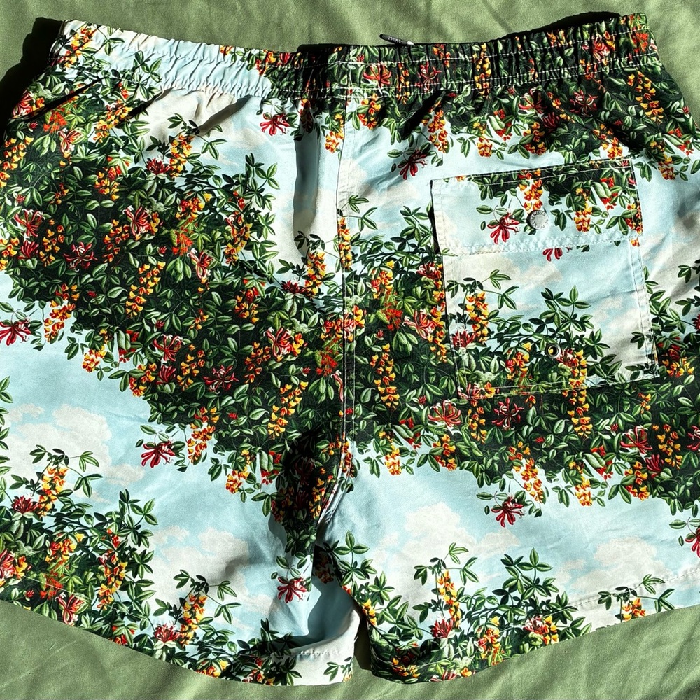 🌴Bather Floral Tropical Swim Trunks - Green & Sky Blue🐬 - Picture 2 of 3